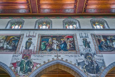 Constance, Almanya - 15 Haziran 2023: St. Stephen Kilisesi 'nin kaplıcalarının freskleri