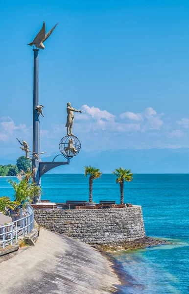 Meersburg Germany Sculptures Pier Port Thr Lake Constance Bodensee — Stock Photo, Image