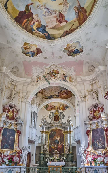 Wyspa Mainau Niemcy Czerwca 2023 Obrazy Dekoracje Wnętrza Kościoła Mariackiego — Zdjęcie stockowe