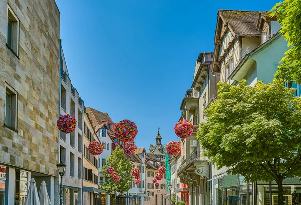 Constance Germany Flower Decorations Medieval Street Old Town — Stock Photo, Image