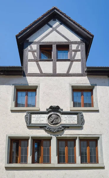 Constance Germany June 2023 Commemorative Plate Facade Jan Hus House — Stock Photo, Image
