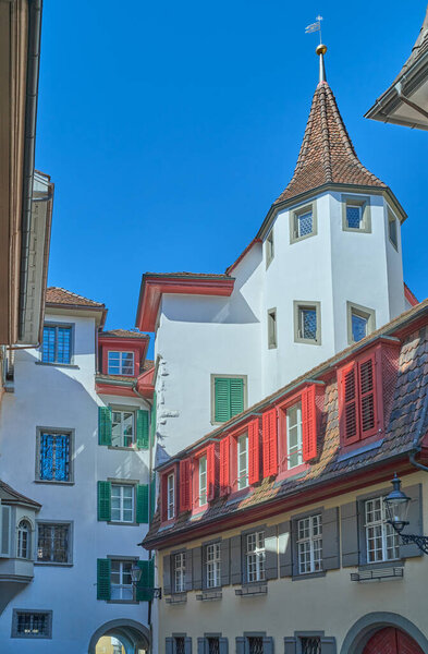 Lucerne, Switzerland, detail of the typical colorful architectures of the houses in the old town