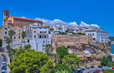 Mahon / Menorca, İspanya, eski kasabanın panoramik manzarası
