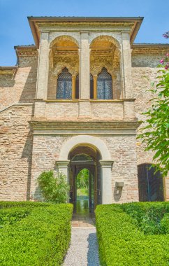 Arqua Petrarca, İtalya, şair Petrarca 'nın evinin ön cephesi (Francesco Petrarca)