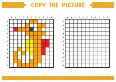 Resmi kopyala, ızgara resmini tamamla. Kare kareler, hücre boyama alanlarıyla ilgili eğitici çalışma tabloları. Anaokulu aktiviteleri, çocuk oyunları. Çizgi film vektör çizimi, piksel sanatı. Deniz atları..