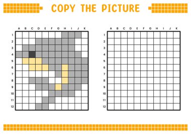 Resmi kopyala, ızgara resmini tamamla. Kare kareler, hücre boyama alanlarıyla ilgili eğitici çalışma tabloları. Anaokulu aktiviteleri, çocuk oyunları. Çizgi film vektör çizimi, piksel sanatı. Köpekbalığı..