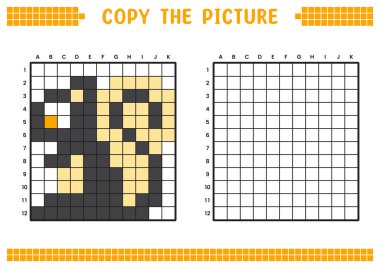 Resmi kopyala, ızgara resmini tamamla. Kare kareler, hücre boyama alanlarıyla ilgili eğitici çalışma tabloları. Anaokulu aktiviteleri, çocuk oyunları. Çizgi film vektör çizimi, piksel sanatı. Kokarca..