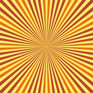 Soyut patlama arkaplanı kırmızı turuncu renkte. Göz kamaştırıcı etki. Güneş ışığı deseni. Radyal ışınlar vektör çizimi. Dar ışın. Arka planlar, posterler, afişler ve kapaklar için.