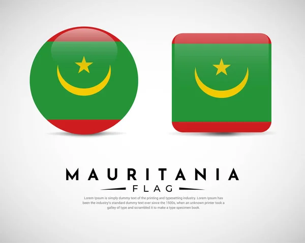 Realistisch Mauritanië Vlag Pictogram Vector Set Vlaggenembleem Vector Mauritanië — Stockvector