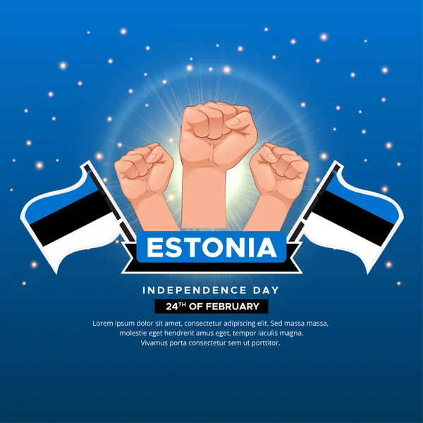 Projeto Brilhante Dia Independência Estónia Com Bandeira Ondulada Punho Gesto — Vetor de Stock