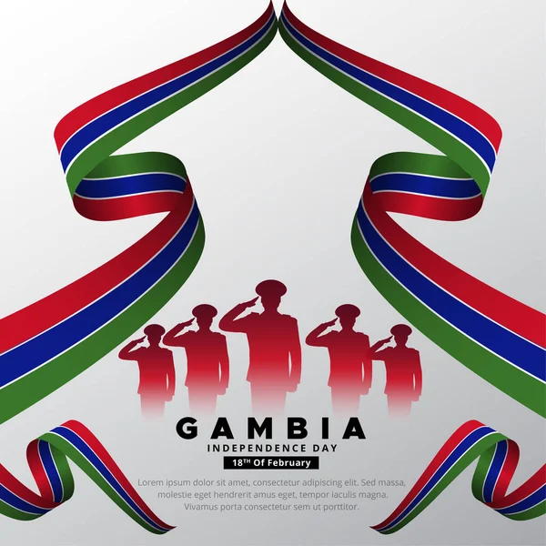 Gambia Onafhankelijkheidsdag Ontwerp Met Soldaten Silhouet Golvende Vlag Vector — Stockvector