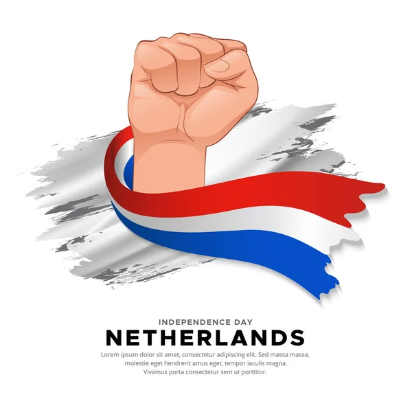 Nederländernas Självständighetsdag Design Med Hand Hålla Flagga Vektor För Nederländernas — Stock vektor