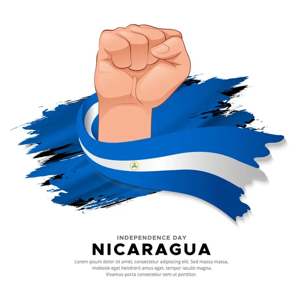 Nicaragua Onafhankelijkheidsdag Ontwerp Met Hand Vasthouden Vlag Nicaragua Golvende Vlag — Stockvector