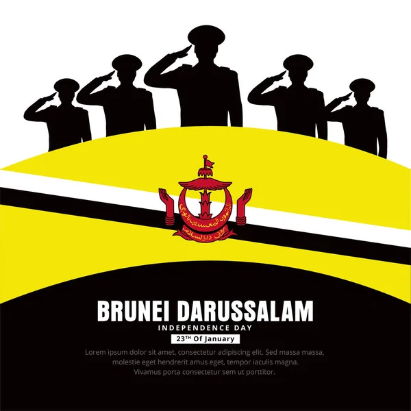 Happy Brunei Darussalam Independence Day Design Soldiers Silhouette Wavy Flag —  Vetores de Stock