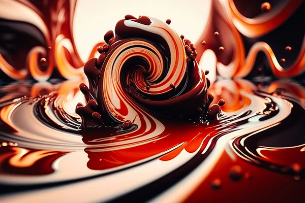A chocolate stream is shown flowing in a seemingly endless flow, capturing the beauty of this sweet treat