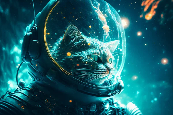 dream-like close-up of a haunting astronaut alien catjitsu species with multitudes of bioluminescent