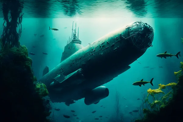 A view of the submarine from above the water\'s surface