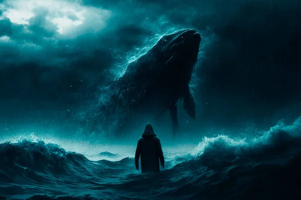 The ominous figure glides through the ocean