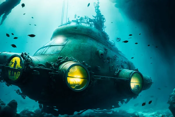 The submarine\'s exterior being cleaned by underwater creature