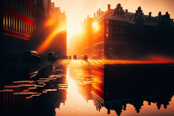 Amsterdam City, sunrise, light background