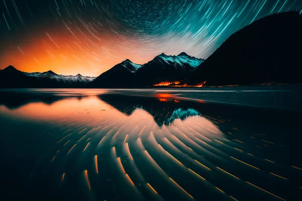beautiful sea waters in Alaska long exposure star trails