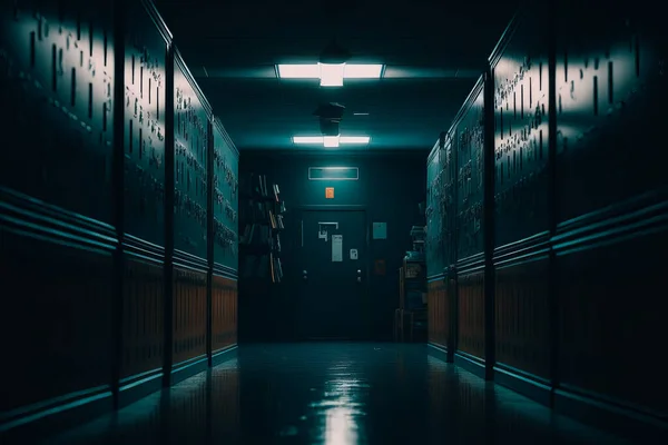 scary school hallway, broken open lockers