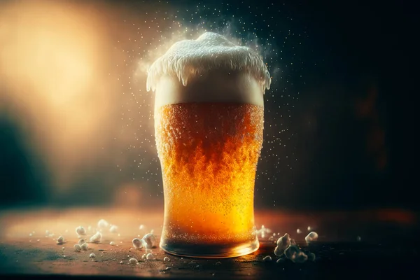 A frothy image of a cold beer, with a perfect head of foam
