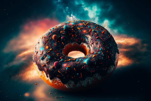 An image of a donut with a universe background