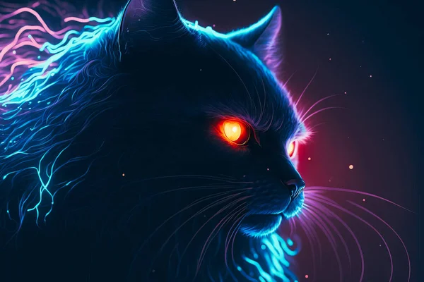 Imagine a black cat with its fur glowing in neon RGB lights