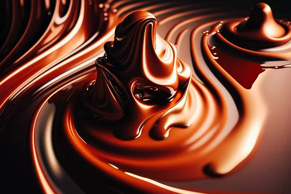 A chocolate stream is shown flowing in a seemingly endless flow, capturing the beauty of this sweet treat