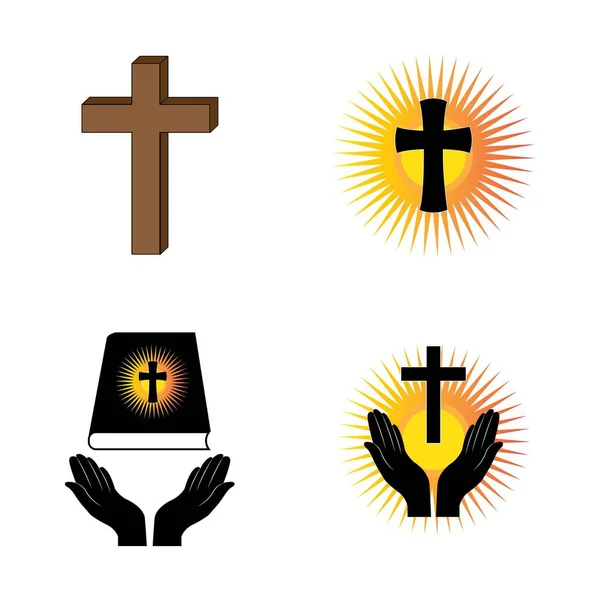 Christelijk Kruis Pictogram Logo Vector Ontwerp Template Rechtenvrije Stockvectors