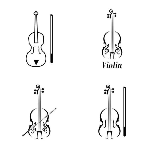 Violin Ikon Logotyp Vektor Design Mall Royaltyfria Stockvektorer