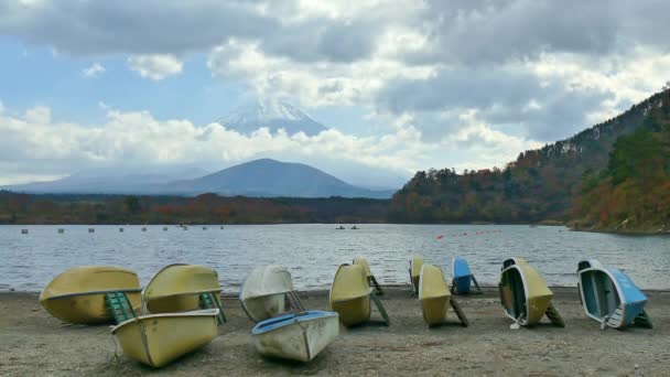 Kleurrijke Herfst Met Berg Fuji Japan Rond Het Meer — Stockvideo