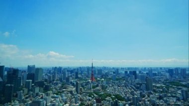 Tokyo 'da zaman aşımı manzarası, Japonya' da Tokyo Kulesi.