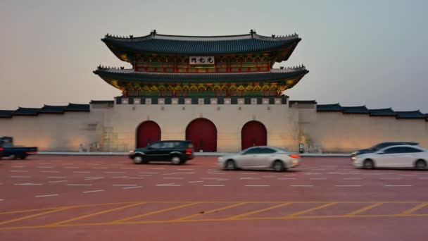 Gyeongbokgung Palace Και Κίνηση Αυτοκίνητα Σεούλ Νότια Κορέα Παλάτι Γκιονγκμπόκ — Αρχείο Βίντεο