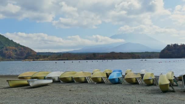 日本の富士山と湖の周りのカラフルな秋 — ストック動画