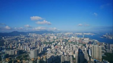 HONG KONG - 14 Eylül 2018: 4K Zaman aşımı binaları ve Hong Kong şehrinin ufuk çizgisi