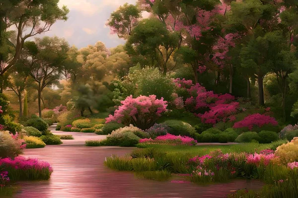 Krásný Akvarel Krajina Scenérie — Stock fotografie