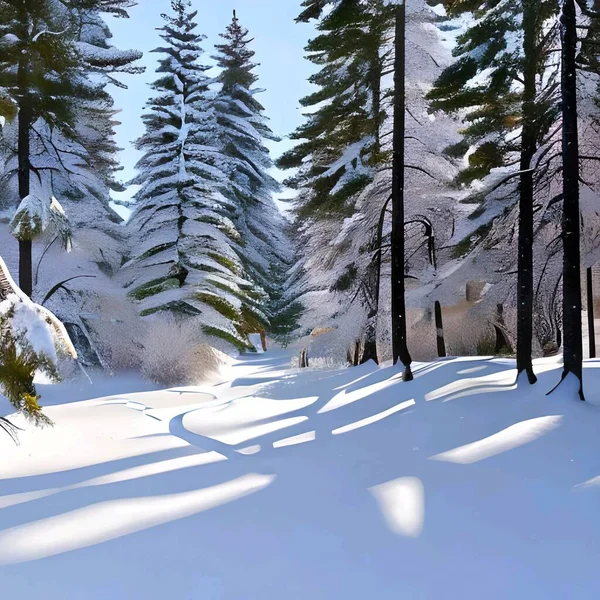 Зимние Пейзажные Деревья Графическая Иллюстрация — стоковое фото