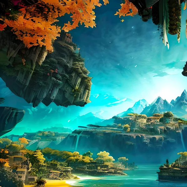 Bright Vibrant Fantasy Sci Heaven Scene Grafický Design Ilustrace — Stock fotografie