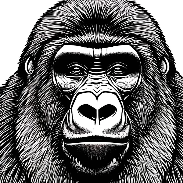 Siyah Beyaz Goril Portresi Grafik Tasarım Illüstrasyonu — Stok fotoğraf