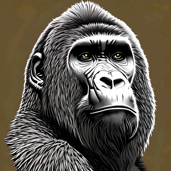 Goril Illüstrasyonunu Düşünüyorum Siyah Beyaz Renkler Grafik Tasarım Illüstrasyonu — Stok fotoğraf