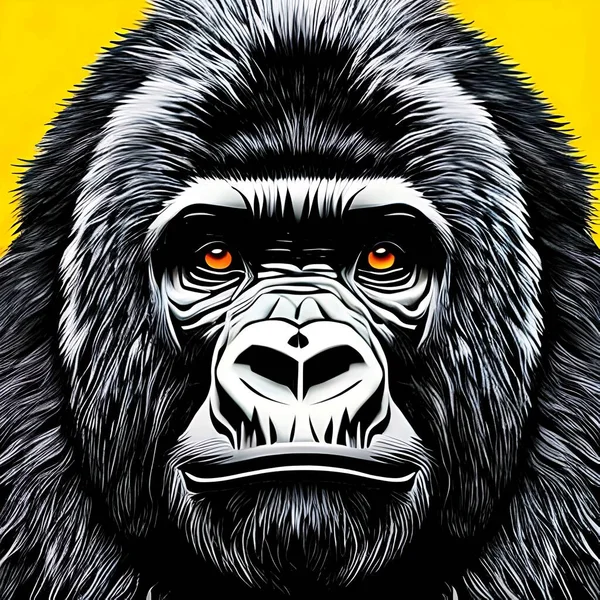 Sarı Arka Planda Komik Bir Goril Portresi Grafik Tasarım Illüstrasyonu — Stok fotoğraf