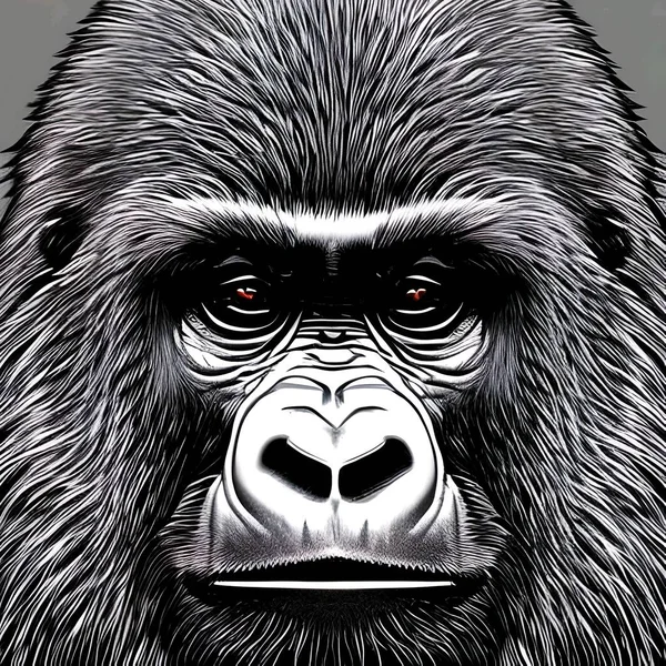 毛茸茸的大猩猩肖像 图解设计说明 — 图库照片