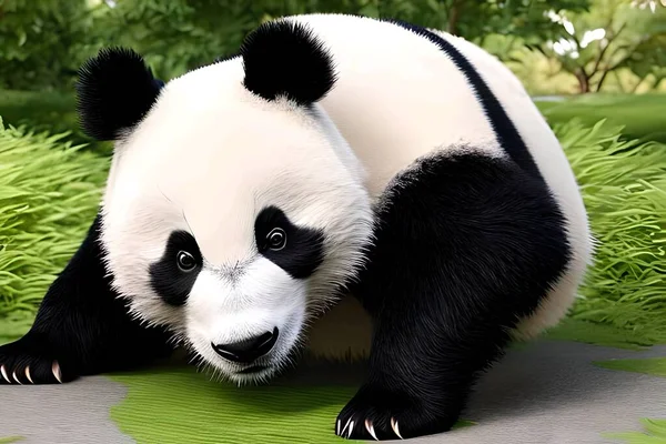 可爱可爱可爱的熊猫看着相机 平面设计插图艺术品 — 图库照片