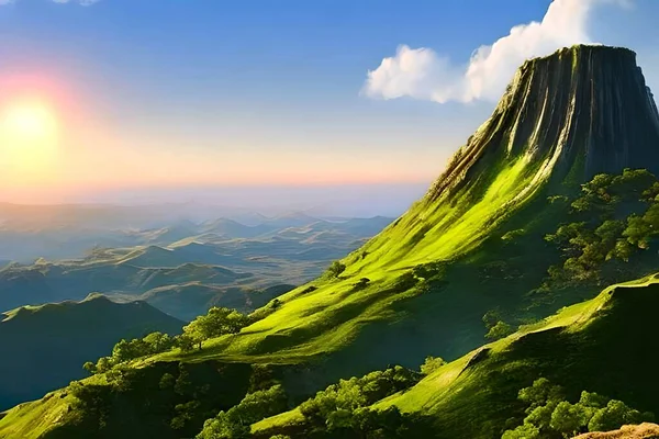 Picchi Montagna Vivaci Con Luce Solare Brillante Disegno Grafico Illustrazione — Foto Stock
