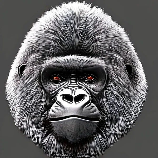 Siyah Goril Kafalı Sanat Eserleri Grafik Tasarım Çizimi — Stok fotoğraf