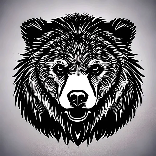 Tatuaggio Bianco Nero Grisly Bear Head Art Disegno Grafico Illustrazione — Foto Stock