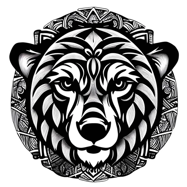 Urso Cabeça Tatuagem Mandala Gráficos Projeto Gráfico Ilustração Arte — Fotografia de Stock