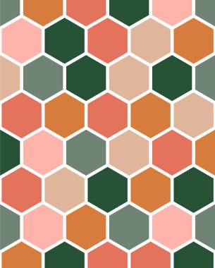 Soyut geometrik altıgen retro dikişsiz desen. Poligonal bal peteği modayı olan pastel arka plan. Vektör illüstrasyonu.